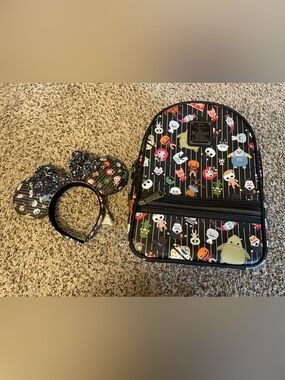 Disney Loungefly NBC Chibi Character Mini Backpack AOP & Loungefly Ears Set